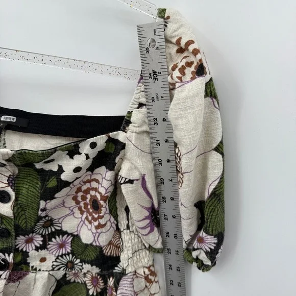 Maje Floral Top Puff Sleeve Sz L Boho Milkmaid Fairy Cottage Loflower Peplum - Picture 5 of 12